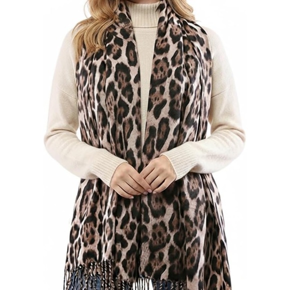 🌹🆕 Faux Cashmere Leopard Print Fringe tassels Scarf Wrap Shawl Christmas Gift - Picture 8 of 8